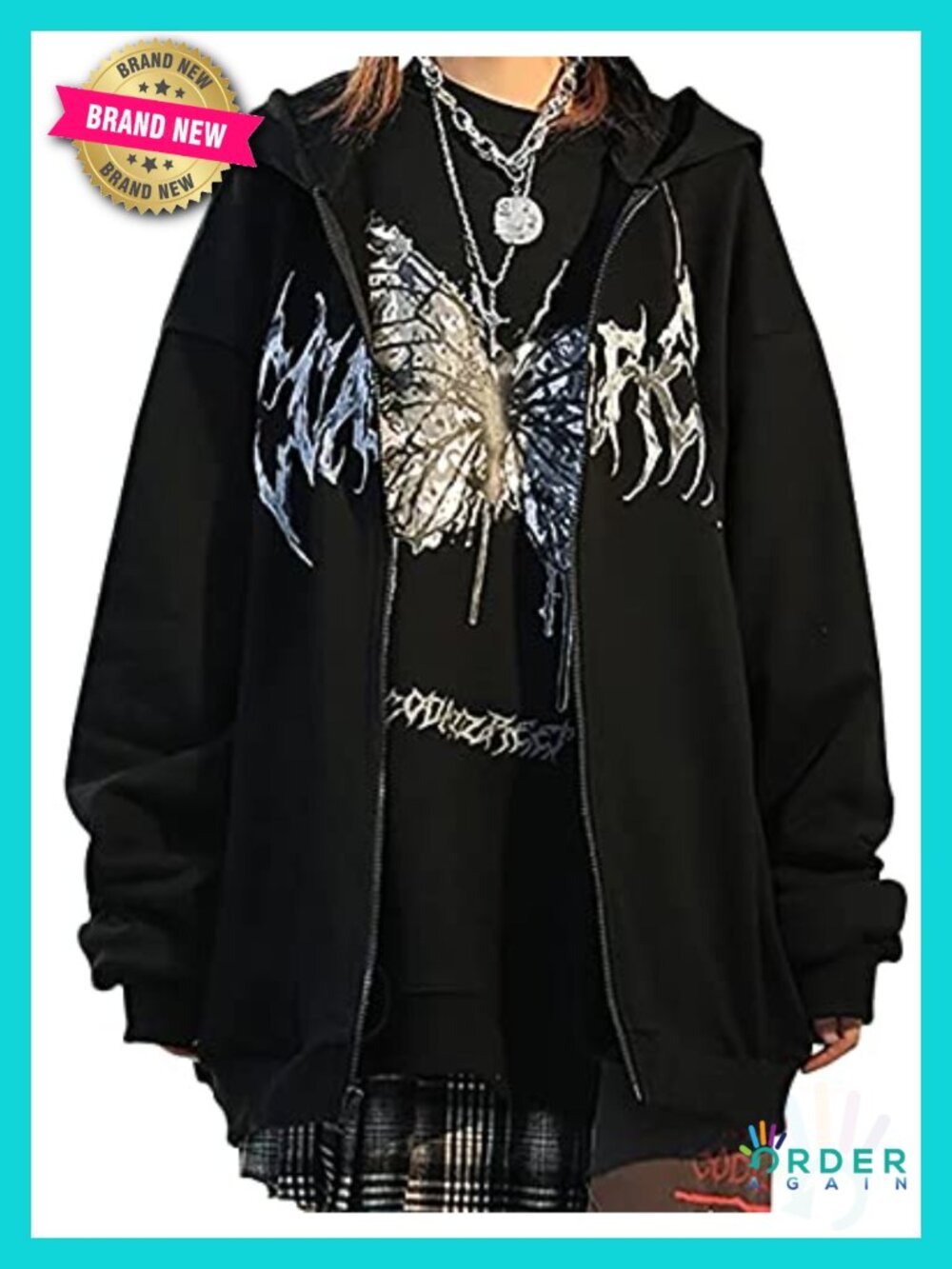 Oversized Zip Up Graphic Printed Hoodie Streetwear Grunge Jacket Cotton Blend